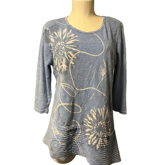 nwt small jess and jane blue asymetrical cotton 3/4 sleeve - Picture 2 of 8